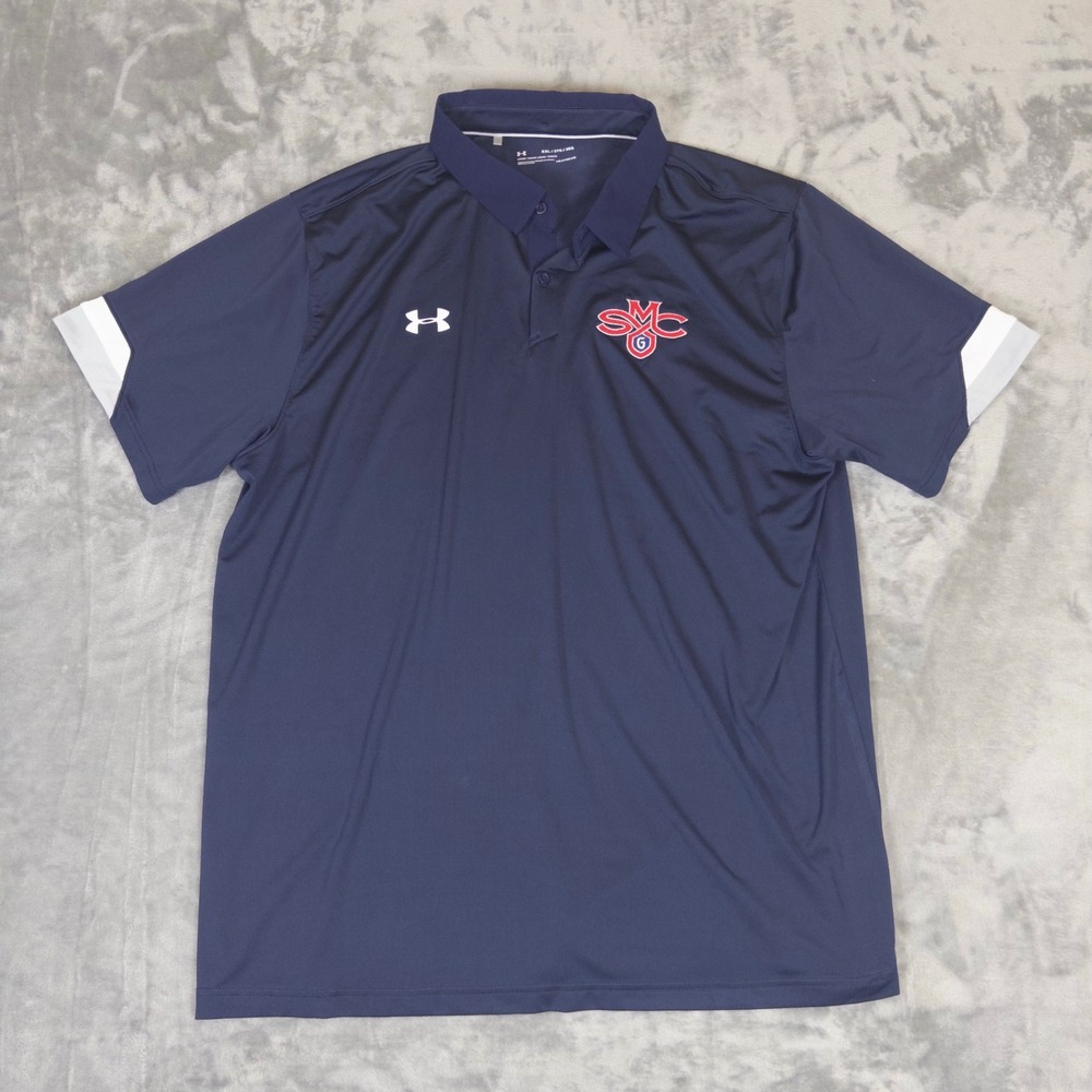 Under Armour Polo Mens XXL Blue HeatGear SMC Logo Short Sleeve Golf Athletic